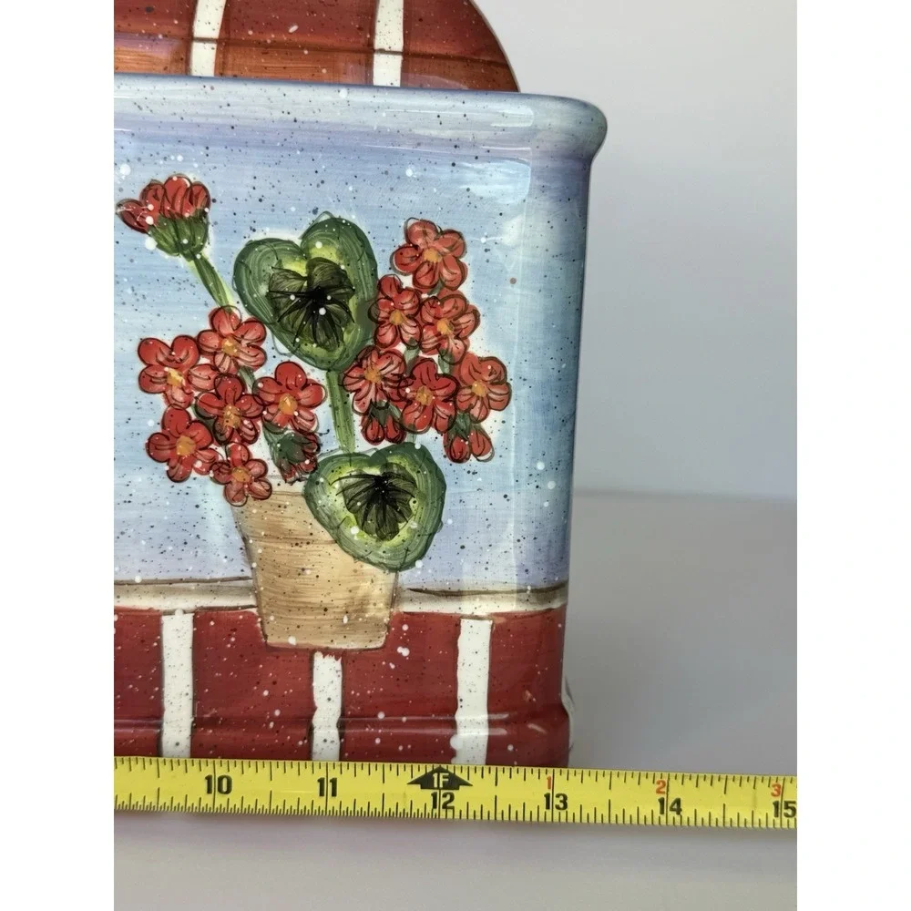 RARE‎ Dept 56 Ceramic Floral Lidded Bread Box/Planter/Decor Country Cottage Blue